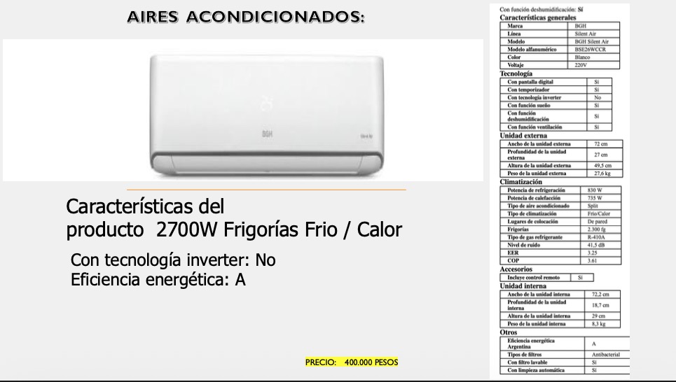 Aire Acondicionado BGH 2700W Split