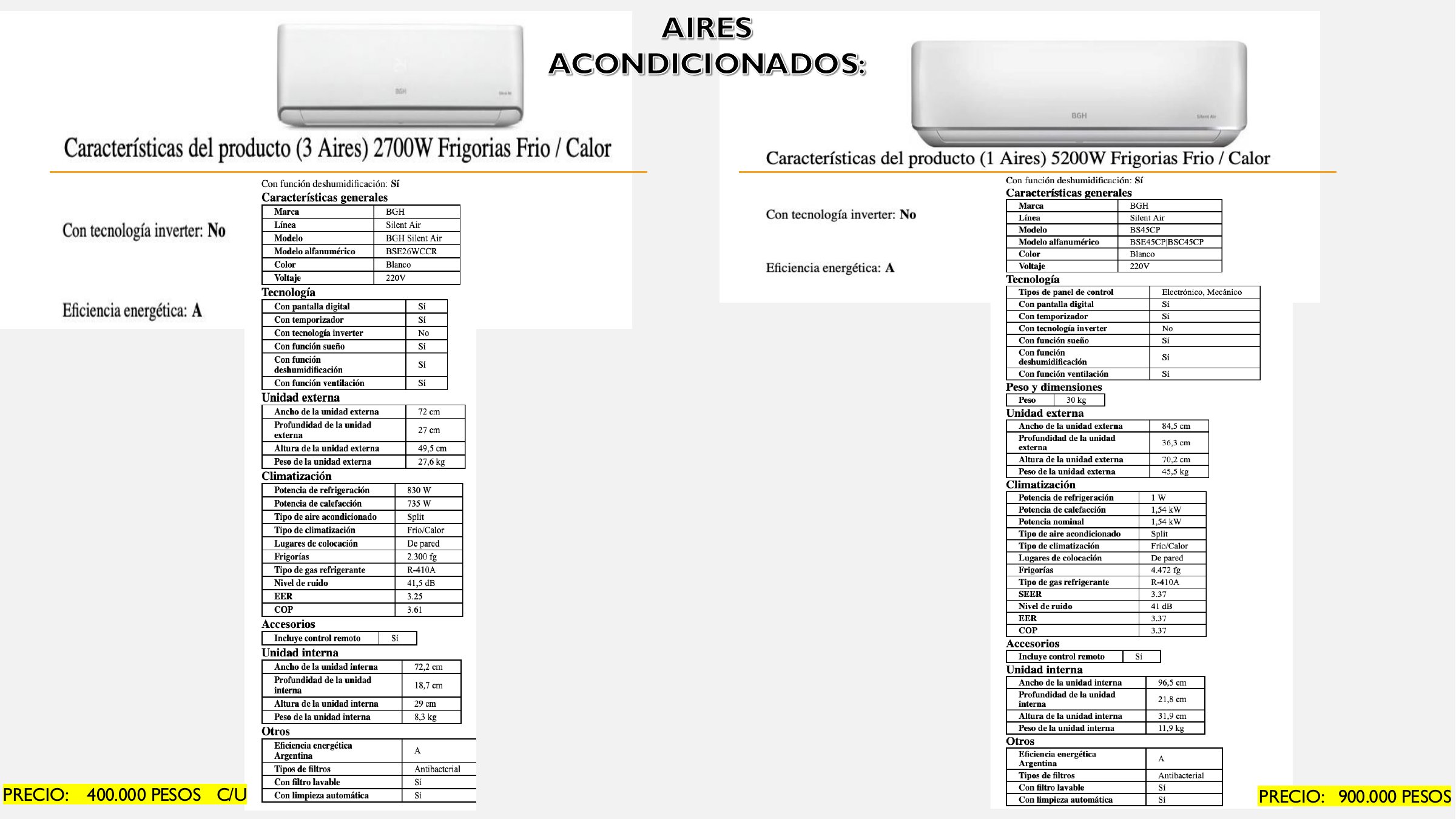 Aire Acondicionado BGH 2700W Split