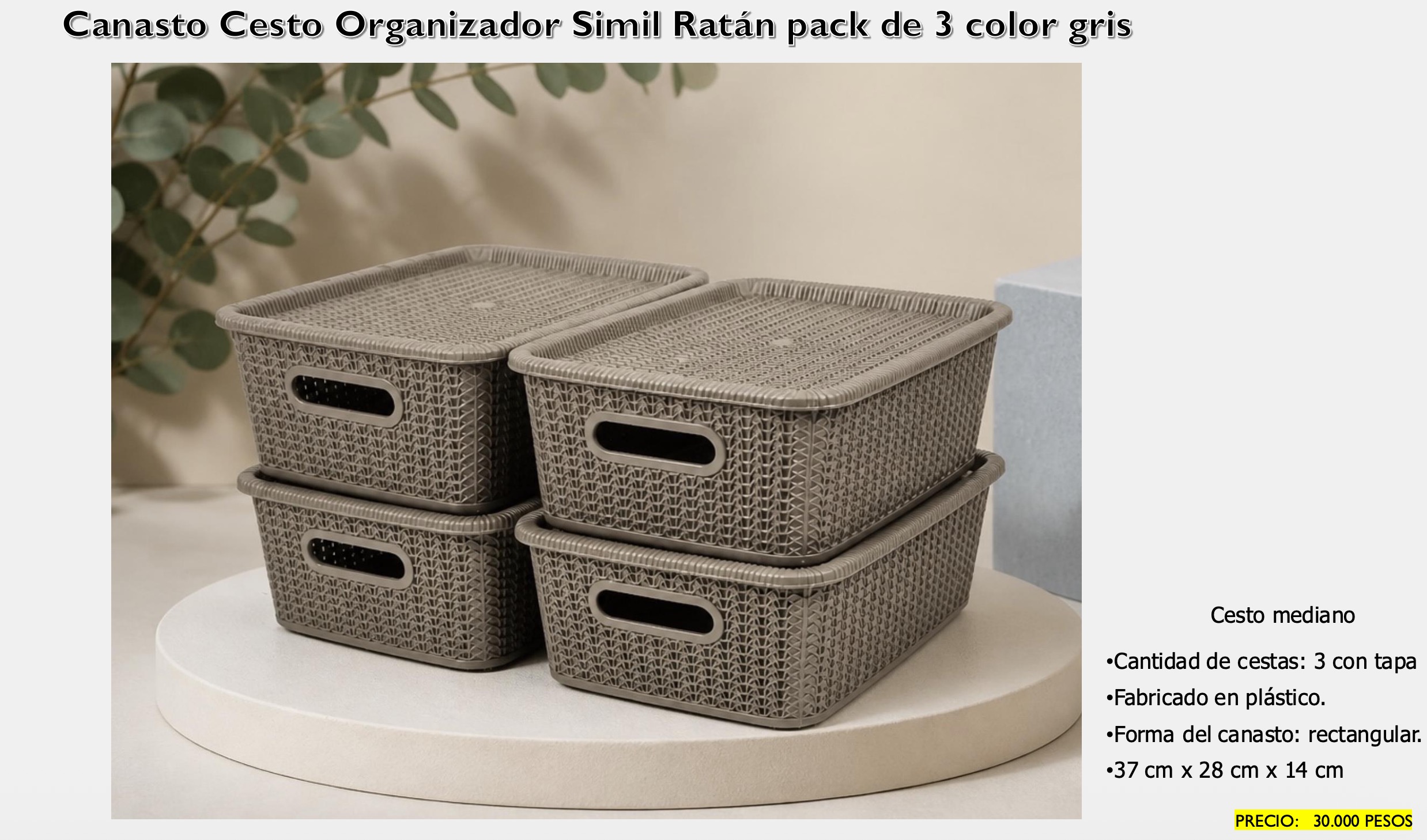 Canasto Simil Ratán Gris
