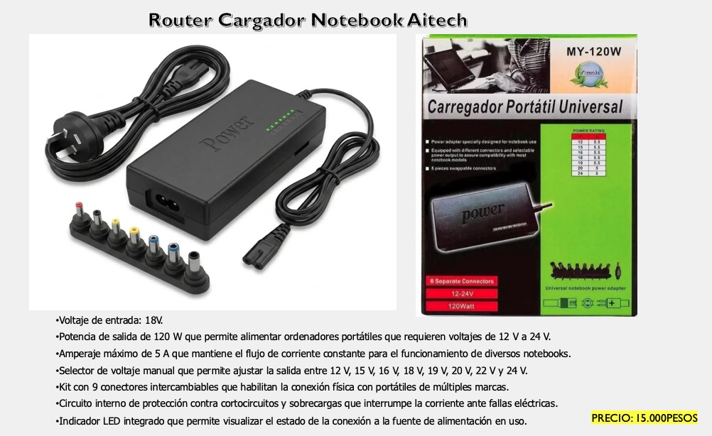 Cargador Universal para Notebook Aitech 120 W