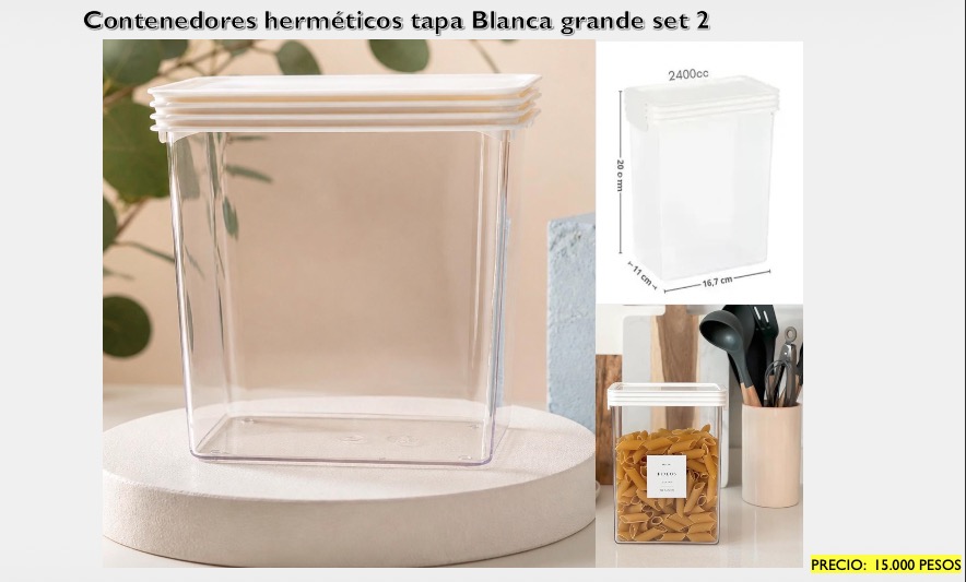 Contenedores Herméticos Tapa Blanca Grandes — set x2