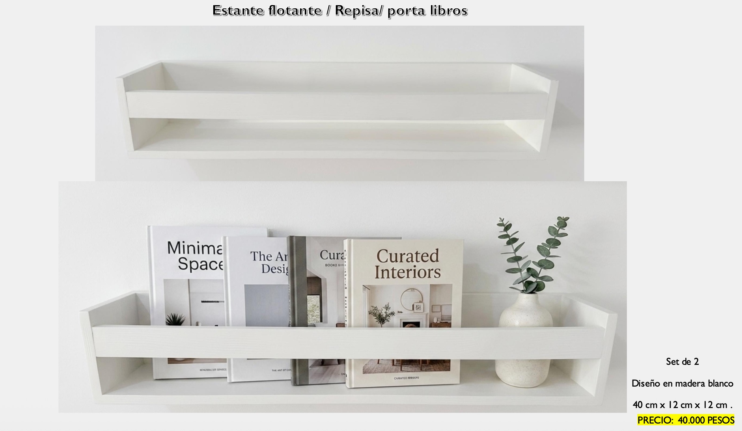 Estante Flotante Porta Libros 40cm