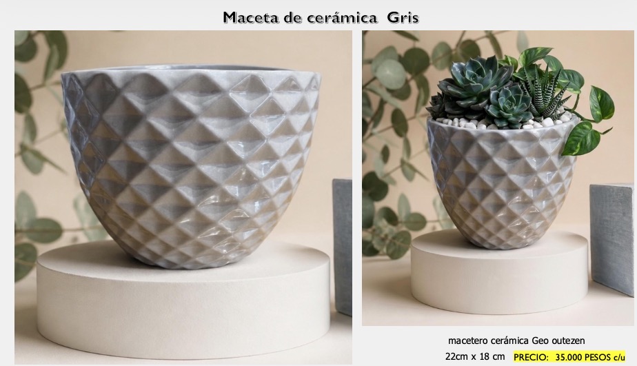 Maceta Cerámica Geo Gris