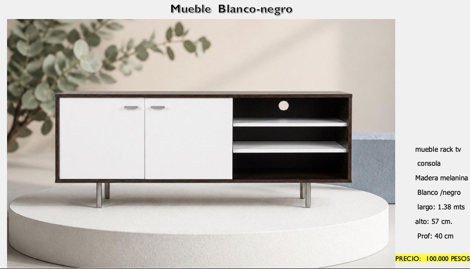 Mueble Rack TV Blanco y Negro