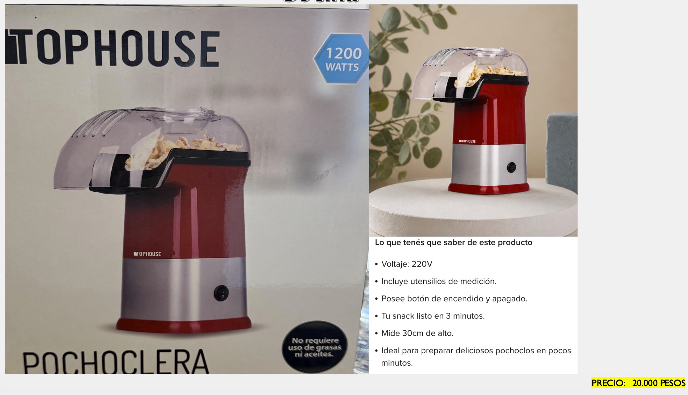 Pochoclera Top House 1200W
