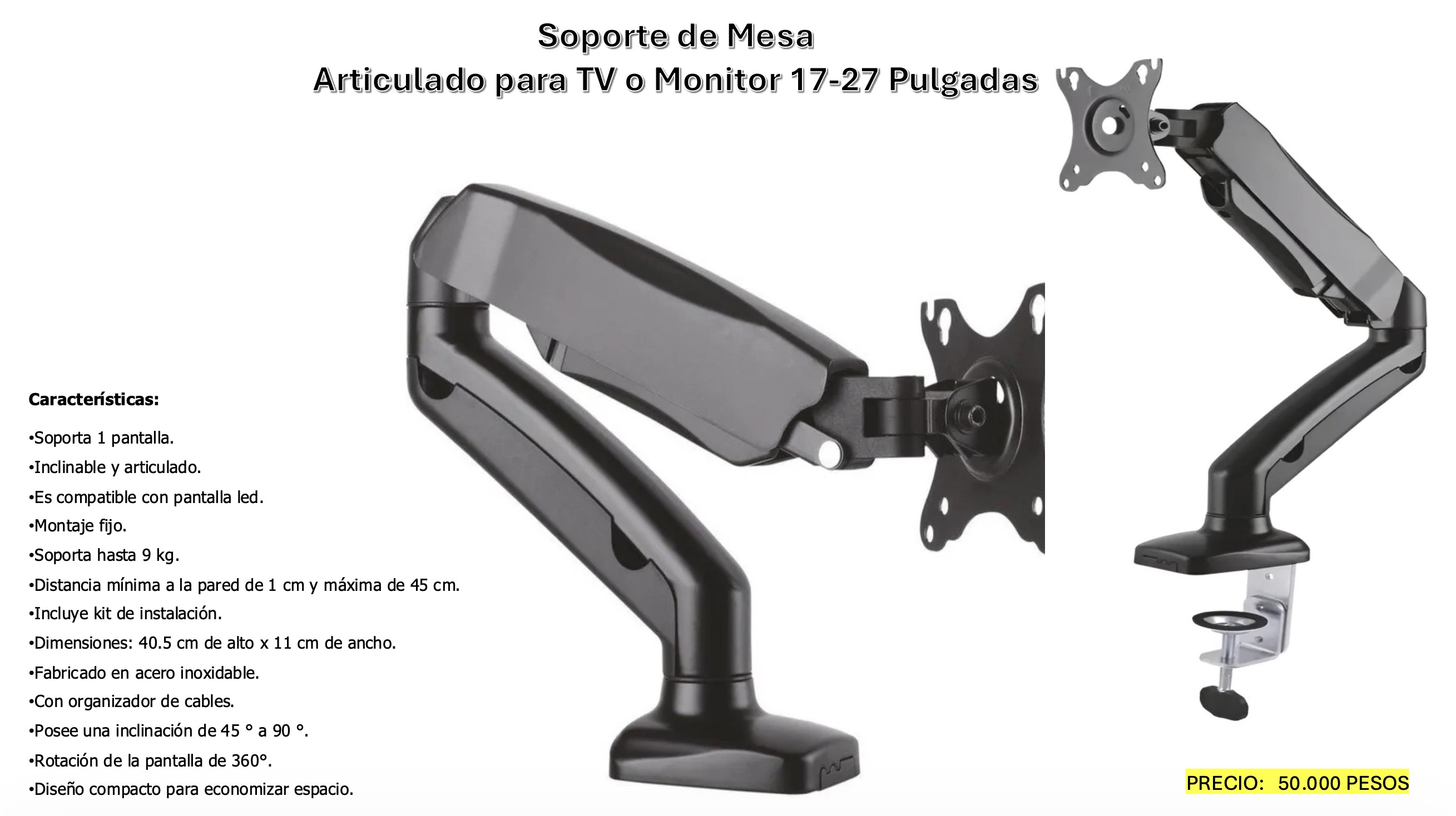 Soporte de Mesa Articulado — 1 Pantalla