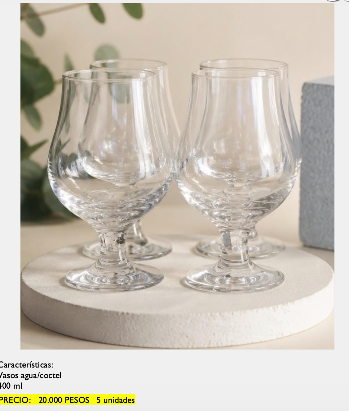 Vasos Agua / Coctel 400 ml